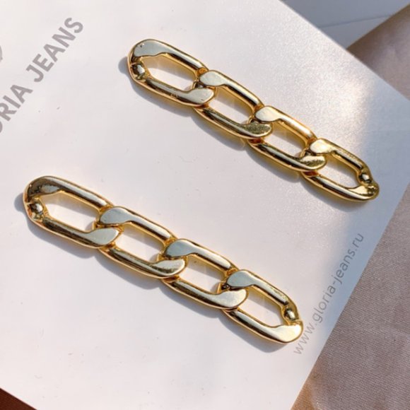 High shine gold-plated chain drop earrings - Picture 1 of 2